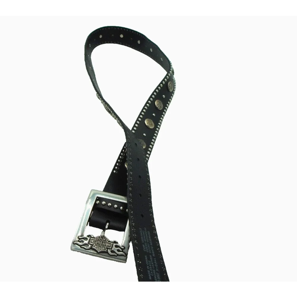 2007‎ Harley Davidson Studded Black Leather Belt with Buckle- XL 38